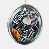 Aangepaste Barber Skull met Flaming Razor Keramisch Ornament (Links)
