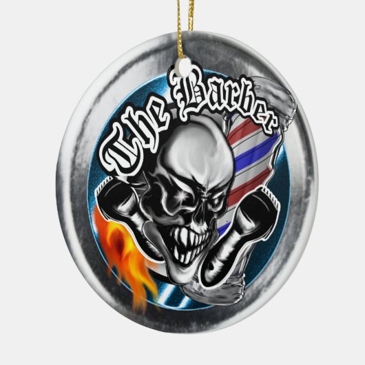 Aangepaste Barber Skull met Flaming Razor Keramisch Ornament (Links)