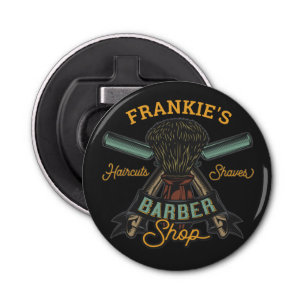 Aangepaste Barber Winkel Retro Haircuts Shaves Button Flesopener