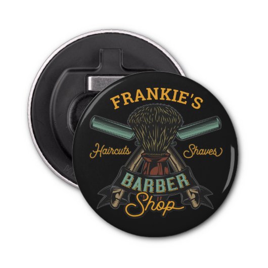 Aangepaste Barber Winkel Retro Haircuts Shaves Button Flesopener (Voorkant)
