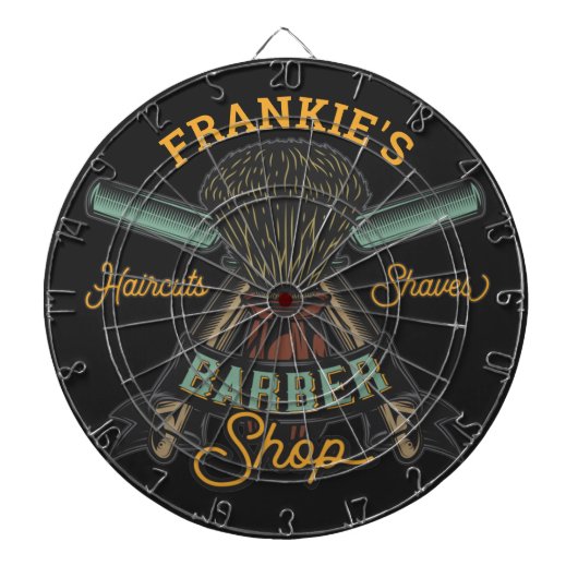 Aangepaste Barber Winkel Retro Haircuts Shaves Dartbord (Voorkant)