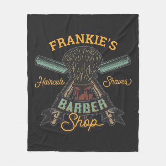 Aangepaste Barber Winkel Retro Haircuts Shaves Fleece Deken (Voorkant)