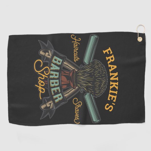 Aangepaste Barber Winkel Retro Haircuts Shaves Golfhanddoek (Horizontaal)