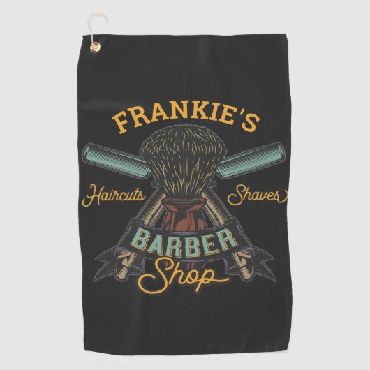 Aangepaste Barber Winkel Retro Haircuts Shaves Golfhanddoek (Voorkant)