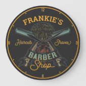 Aangepaste Barber Winkel Retro Haircuts Shaves Grote Klok (Voorkant)