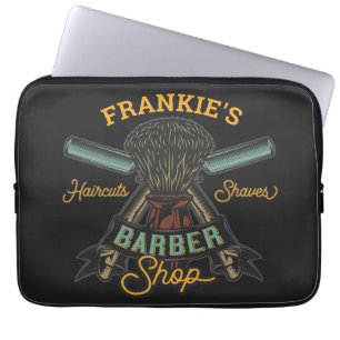 Aangepaste Barber Winkel Retro Haircuts Shaves Laptop Sleeve