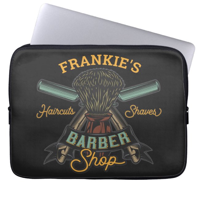 Aangepaste Barber Winkel Retro Haircuts Shaves Laptop Sleeve (Voorkant)