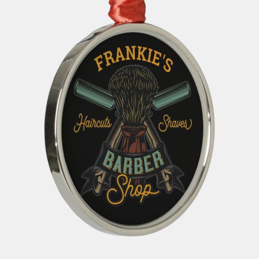 Aangepaste Barber Winkel Retro Haircuts Shaves Metalen Ornament (Rechts)