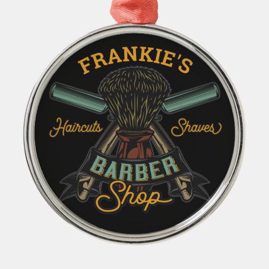 Aangepaste Barber Winkel Retro Haircuts Shaves Metalen Ornament (Voorkant)