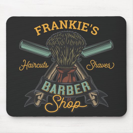 Aangepaste Barber Winkel Retro Haircuts Shaves Muismat (Voorkant)