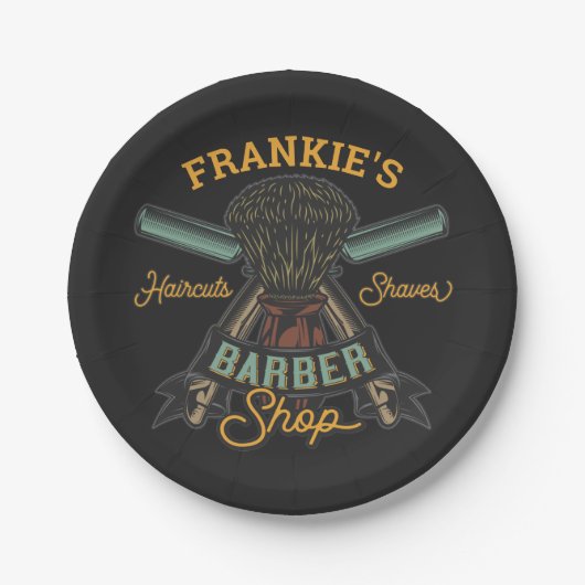 Aangepaste Barber Winkel Retro Haircuts Shaves Papieren Bordje (Voorkant)