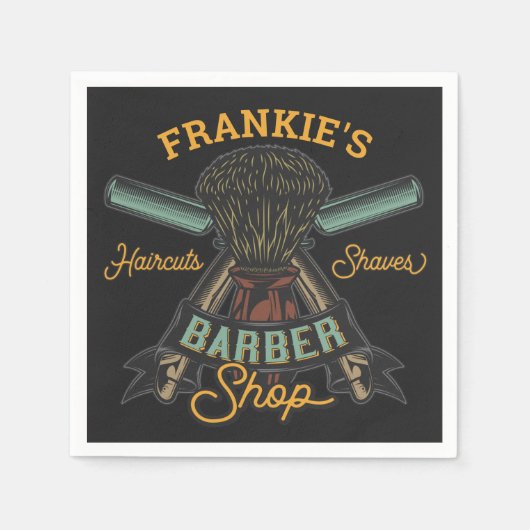 Aangepaste Barber Winkel Retro Haircuts Shaves Servet (Voorkant)