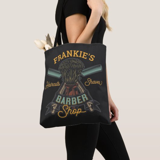 Aangepaste Barber Winkel Retro Haircuts Shaves Tote Bag (Dichtbij)