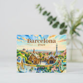 Aangepaste Barcelona Spanje Aquarel Park Guell Ret Briefkaart (Staand voorkant)