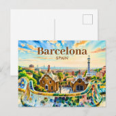 Aangepaste Barcelona Spanje Aquarel Park Guell Ret Briefkaart (Voorkant / Achterkant)