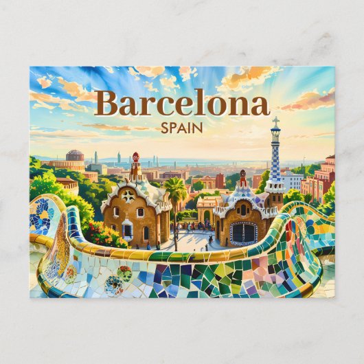 Aangepaste Barcelona Spanje Aquarel Park Guell Ret Briefkaart (Voorkant)