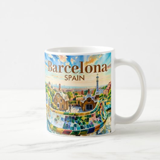 Aangepaste Barcelona Spanje Aquarel Park Guell Ret Koffiemok (Rechts)