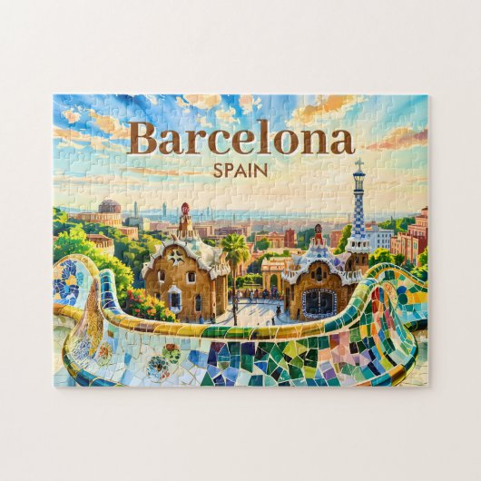 Aangepaste Barcelona Spanje Aquarel Park Guell Ret Legpuzzel (Horizontaal)