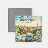 Aangepaste Barcelona Spanje Aquarel Park Guell Ret Magneet (Voorkant / Achterkant)