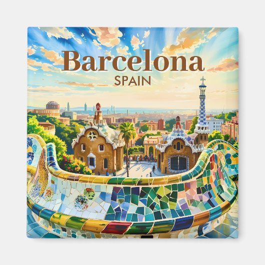 Aangepaste Barcelona Spanje Aquarel Park Guell Ret Magneet (Voorkant)