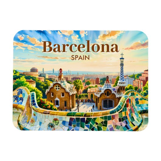 Aangepaste Barcelona Spanje Aquarel Park Guell Ret Magneet (Horizontaal)