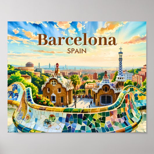 Aangepaste Barcelona Spanje Aquarel Park Guell Ret Poster (Voorkant)
