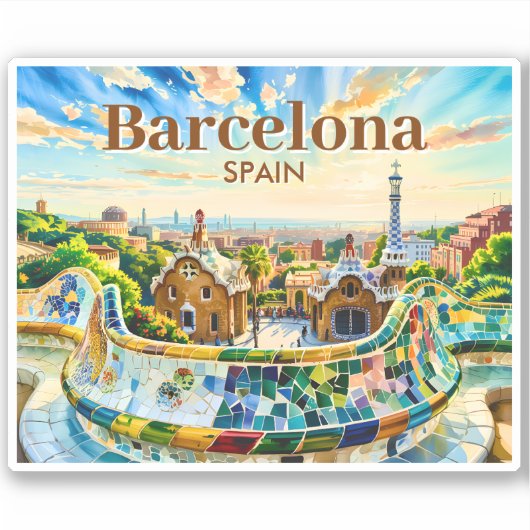 Aangepaste Barcelona Spanje Aquarel Park Guell Ret Sticker (Voorkant)