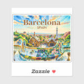 Aangepaste Barcelona Spanje Aquarel Park Guell Ret Sticker (Vel)