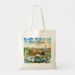 Aangepaste Barcelona Spanje Aquarel Park Guell Ret Tote Bag