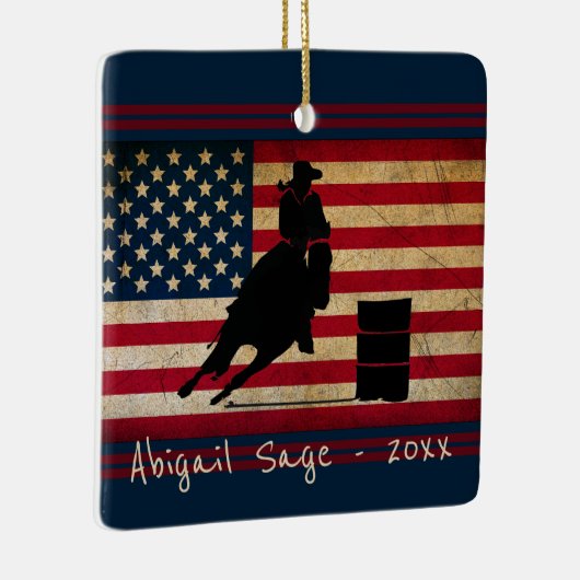Aangepaste Barrel Racing American Flag Horse Keramisch Ornament (Rechts)