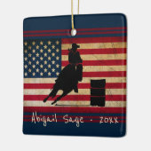 Aangepaste Barrel Racing American Flag Horse Keramisch Ornament (Links)