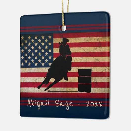 Aangepaste Barrel Racing American Flag Horse Keramisch Ornament (Links)