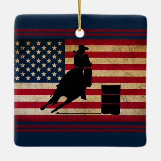 Aangepaste Barrel Racing American Flag Horse Keramisch Ornament (Achterkant)
