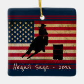 Aangepaste Barrel Racing American Flag Horse Keramisch Ornament (Voorkant)