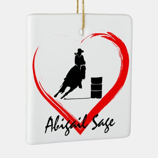 Aangepaste Barrel Racing Horse n Heart Kerstmis Keramisch Ornament (Rechts)