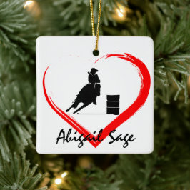 Aangepaste Barrel Racing Horse n Heart Kerstmis Keramisch Ornament