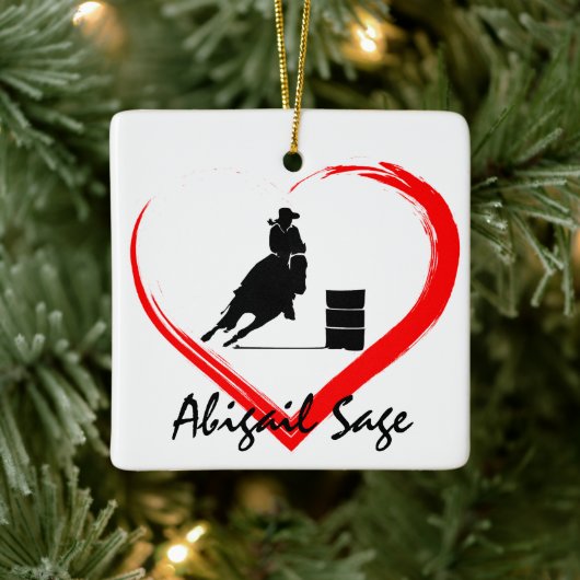 Aangepaste Barrel Racing Horse n Heart Kerstmis Keramisch Ornament (Boom)