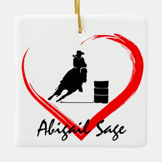 Aangepaste Barrel Racing Horse n Heart Kerstmis Keramisch Ornament (Voorkant)