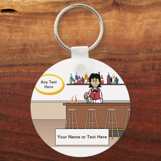 Aangepaste Bartender - Vrouw Cartoon Sleutelhanger (Voorkant)