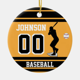 Aangepaste Baseball Batter Goud en zwart Keramisch Ornament