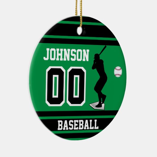 Aangepaste Baseball Batter | Groen en zwart Keramisch Ornament (Rechts)