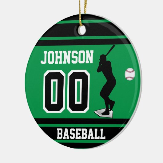 Aangepaste Baseball Batter | Groen en zwart Keramisch Ornament (Links)