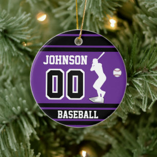 Aangepaste Baseball Batter  Paarse Keramisch Ornament