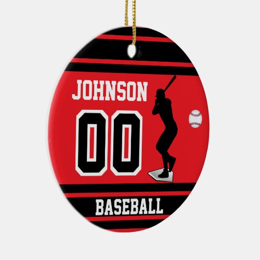 Aangepaste Baseball Batter | Rood en zwart Keramisch Ornament (Rechts)