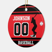 Aangepaste Baseball Batter | Rood en zwart Keramisch Ornament (Links)