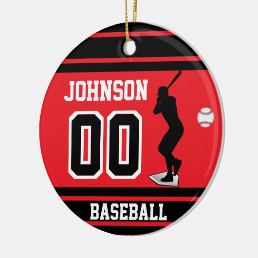 Aangepaste Baseball Batter | Rood en zwart Keramisch Ornament (Links)