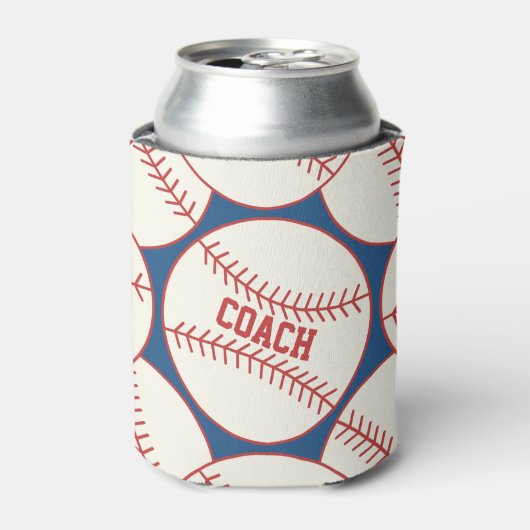 Aangepaste Baseball Coach Pattern Blue Red Koelbox Blikjeskoeler (Blikje Voorkant)