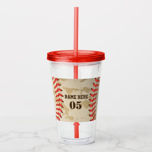 Aangepaste  Baseball Name Number Retro Acryl Drinkbeker (Voorkant)