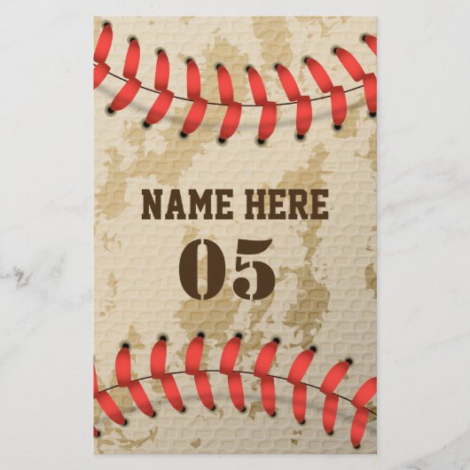 Aangepaste Baseball Name Number Retro Briefpapier (Voorkant)