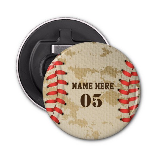 Aangepaste Baseball Name Number Retro Button Flesopener (Voorkant)